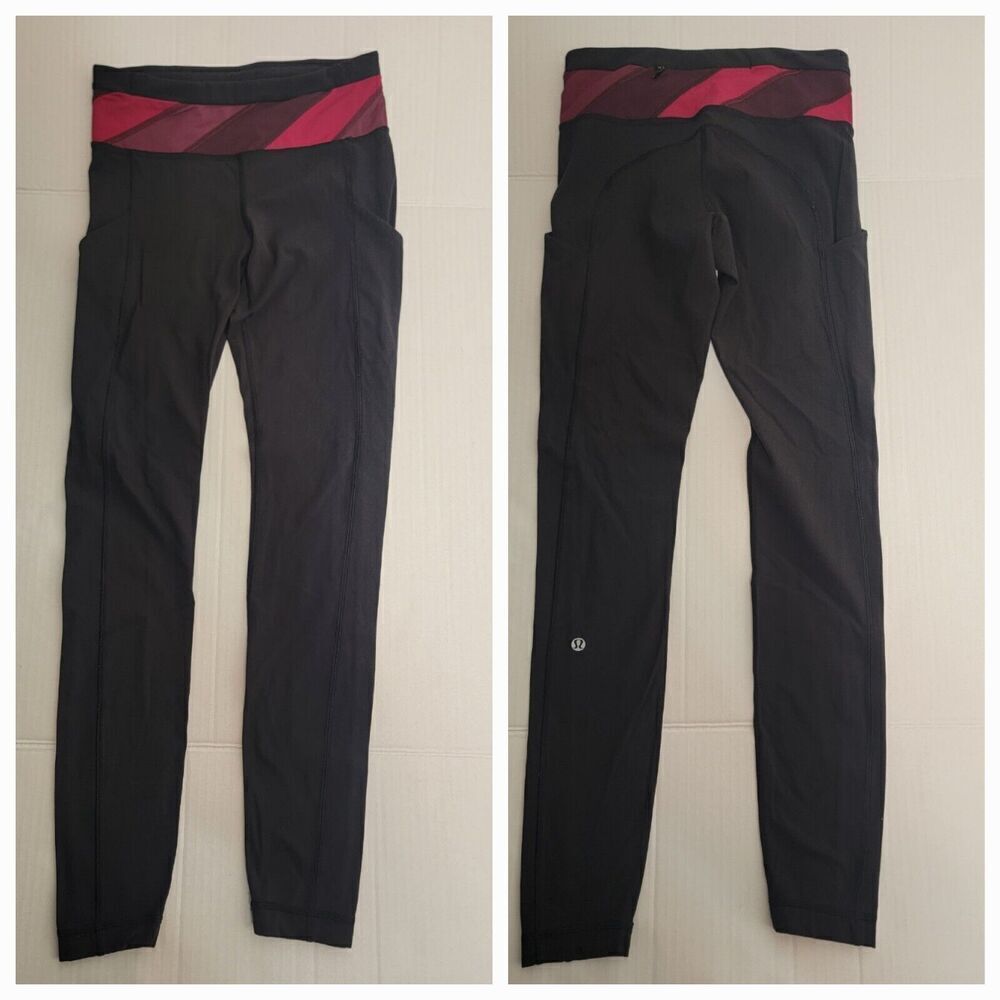 Lululemon Leggings Womens 4 Side Pockets High Rise 28" Black Multicolor Waist